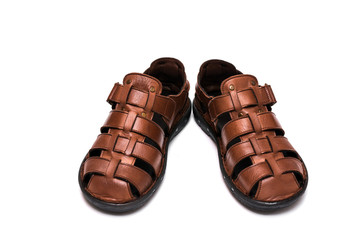 Men's leather sandals on white background