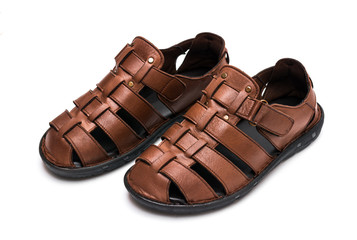 Men's leather sandals on white background