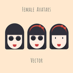 Vector set of girl with glasses character avatars in flat style