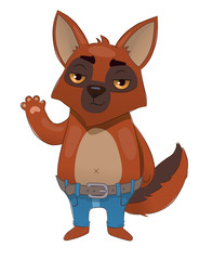 cute cartoon dog welcomes. vector graphics