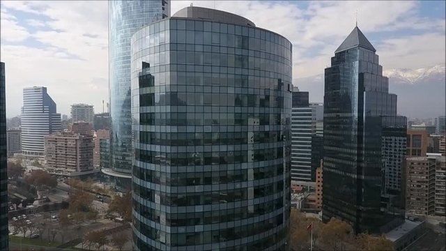 Aerial view of city and skyscrapers in Santiago, Chile