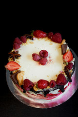 Cake berries .Incredibly gentle poppy seed cake with sour cream, confit of cherries and currants and a layer of crisp meringue.