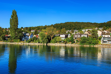 Obraz premium The Rhine river above the Rhine Falls in Switzerland