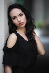 Young beautiful woman model looks