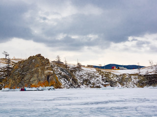 Beautiful view of Cape Burkhan at Lake Baikal