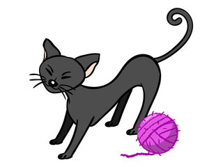 The Black cat stretching body cartoon's vector