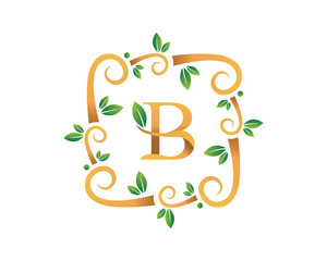 Elegant Floral B Letter With Gold Branch Logo
