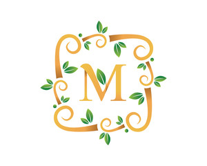 Elegant Floral M Letter With Gold Branch Logo