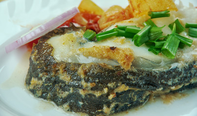 Boiled catfish, Romanian style.