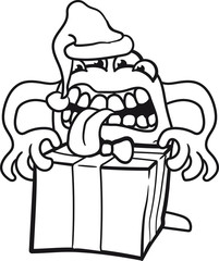 weihnachten winter geschenke feiern santa claus weihnachtsmann nikolaus packet viele augen maul fressen süß niedlich komisch lustig monster klein frech böse horror comic cartoon