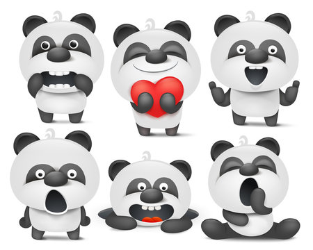 Set of panda cartoon emoji characters in different situations