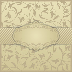 Golden Eastern floral decor. Template frame for greeting card and wedding invitation. Ornate vector border and place for your text.
