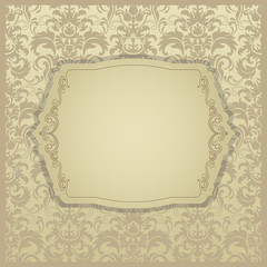 Golden Eastern floral decor. Template frame for greeting card and wedding invitation. Ornate vector border and place for your text.
