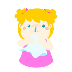 Sick girl runny nose vector.