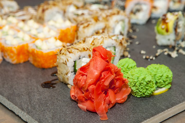 Sushi roll with salmon and shrimp