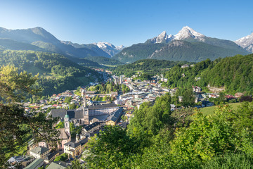 Fototapeta premium Panoramic view over Berchtesgaden with Watzmann, Bavaria, Germany