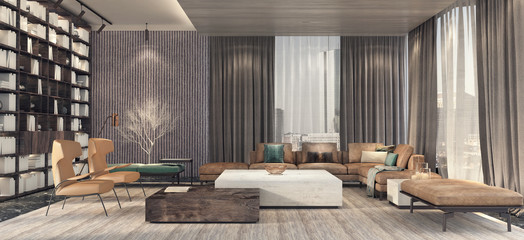 Obraz na płótnie Canvas Modern interior design of living room 3D Render