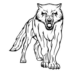 Vector sketch of a wolf. Business sign logotype wolf face. Sketch of a tattoo wolf. Forest predatory beast dangerous wolf