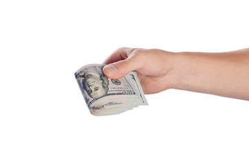 Dollars in man hand isolated on white background