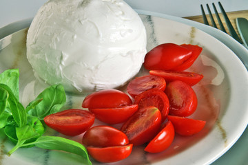 insalata caprese con mozzarella di bufala insalata con pomodorini e mozzarella di bufala, serie fotografica, closeup
