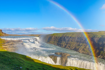 Amazing Gullfoss waterfall with rainbow, Iceland