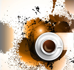 Infograph background template with a fresh coffee on table with infographic sketches