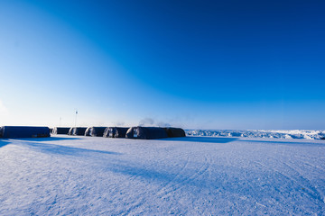 Camp Barneo at the north pole snow plain snow cube pattern snowflakes lines close-up