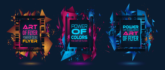 Futuristic Frame Art Design with Abstract shapes and drops of colors