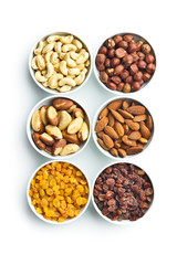 Various nuts and raisins.