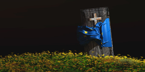 illustration of coffin with flag