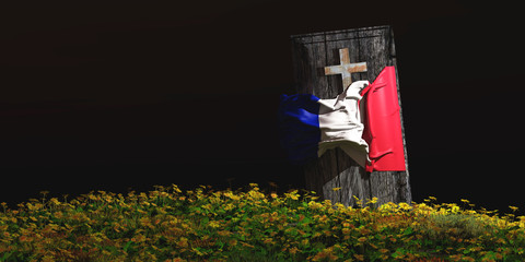 Obraz premium illustration of coffin with flag