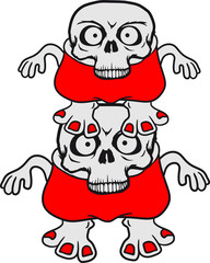turm 2 freunde team paar skelett schädel knochen horror halloween gruselig topf komisch lustig monster klein frech böse horror comic cartoon