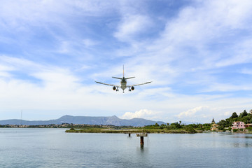 Passenger plane landed at the airport in Kerkyra, Corfu island in Greece.