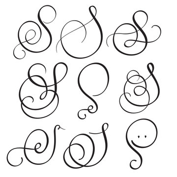 set of art calligraphy letter S with flourish of vintage decorative whorls. Vector illustration EPS10
