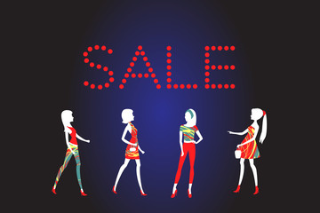 Fashion girls silhouettes. Sale banner with fashion women vector illustration.