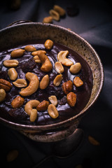 Chocolate pudding variety nuts mystical light