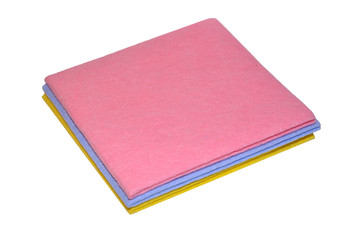 Three multi-coloured napkins for wet cleaning isolated on white background