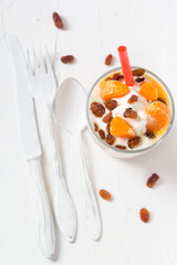 Dessert fruit yogurt Fresh fruit tangerine raisins