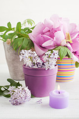 Peonies and lilac flowers