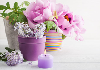 Peonies and lilac flowers