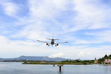 Passenger plane landed at the airport in Kerkyra, Corfu island in Greece.