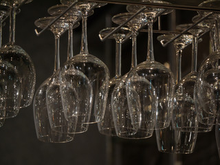 Wine glasses  on hanging rack 