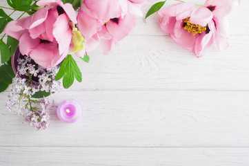 Peonies and lilac flowers