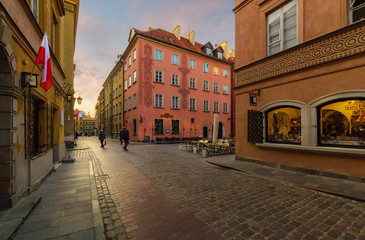 vintage street in the old town of Warsaw.