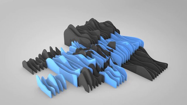 Abstract wavy shapes animation, 3D rendering movie