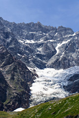 Fototapeta na wymiar Glacier Alps Italy. View from Breuil-Cervinia near Matterhorn mount