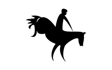 Simplified horse race.  Equestrian sport. Silhouette of racing horse with jockey. Jumping. Fourth step.