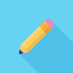 The image of a short pencil at the end of which is a pink eraser. Flat design