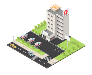 Medical isometric building infographics vector
