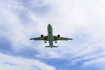 Fototapeta na wymiar Passenger plane landed at the airport in Kerkyra, Corfu island in Greece.